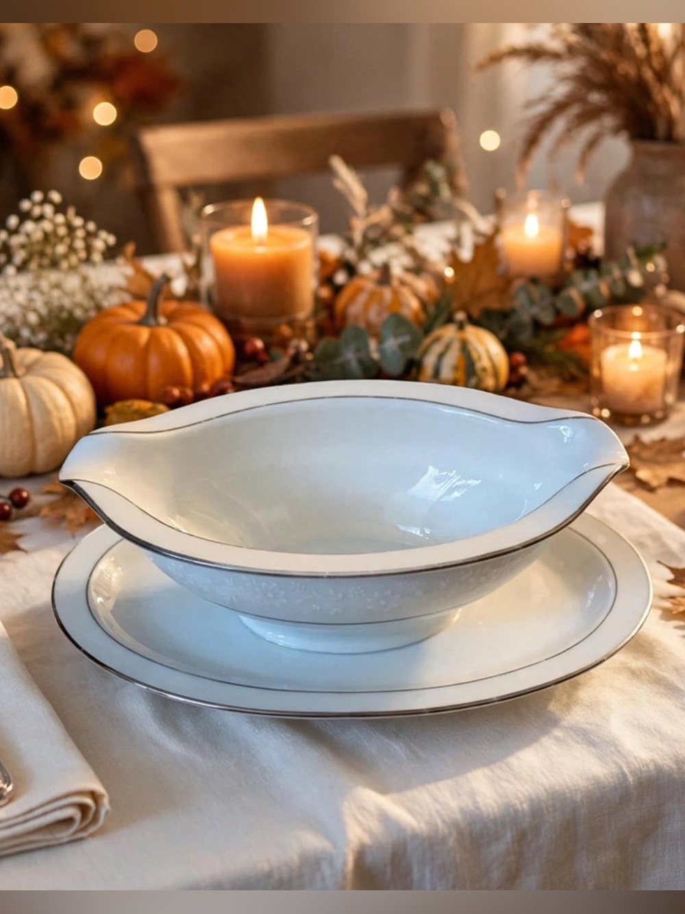 Noritake Buckingham Platinum #6438 Attached Gravy Boat with Underplate -1963-86